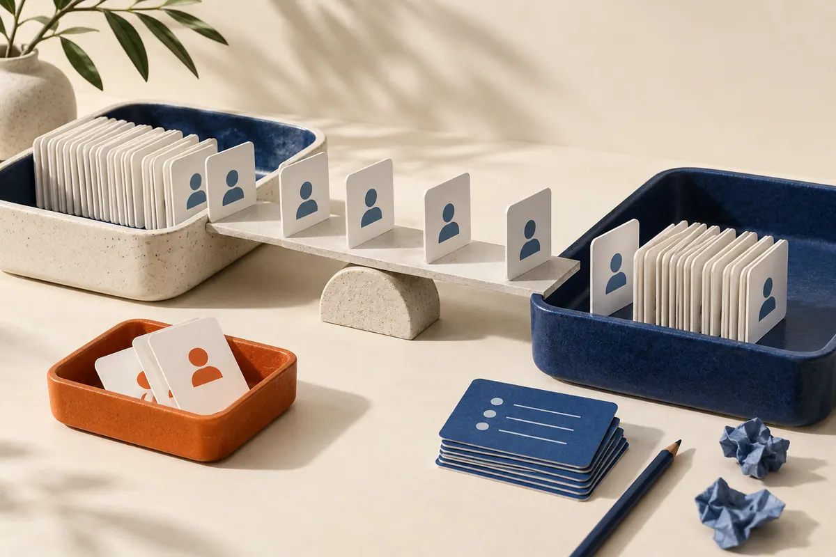 Contact cards crossing between trays with excluded records set aside